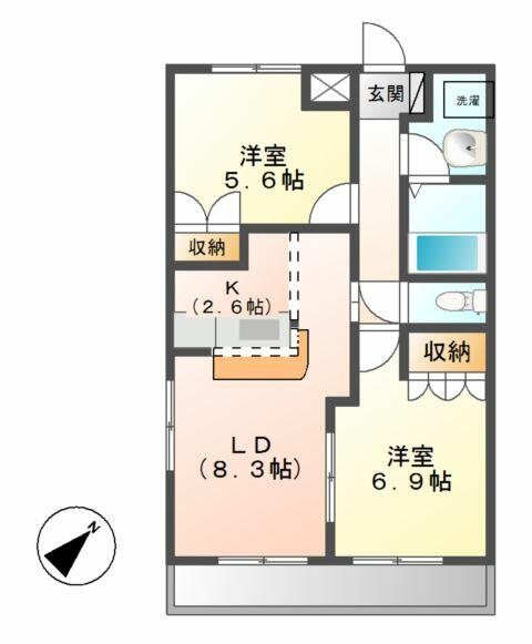 ウイングコート｜茨城県つくば市大曽根(賃貸アパート2LDK・1階・54.00㎡)の写真 その2