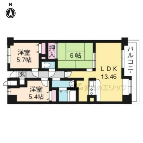 京都府宇治市伊勢田町大谷(賃貸マンション3LDK・4階・67.96㎡)の写真 その2