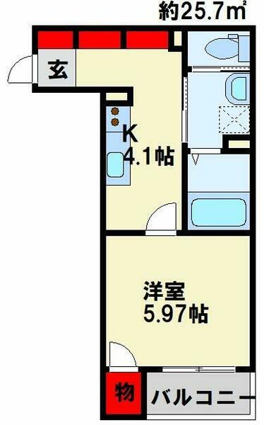 福岡県春日市大和町４丁目(賃貸アパート1K・2階・25.10㎡)の写真 その2