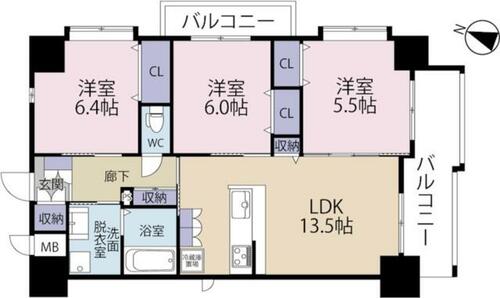 福岡県北九州市八幡西区浅川台１丁目（マンション）の賃貸物件の間取り