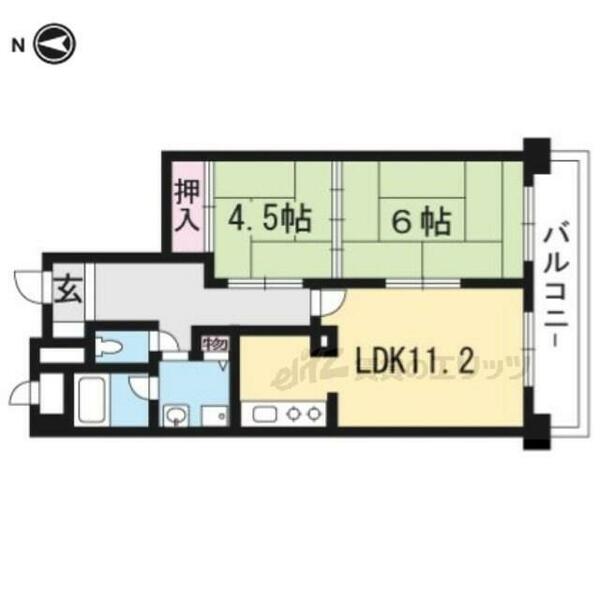 藤和ライブタウン桃山 205｜京都府京都市伏見区桃山町丹後(賃貸マンション2LDK・2階・54.40㎡)の写真 その2