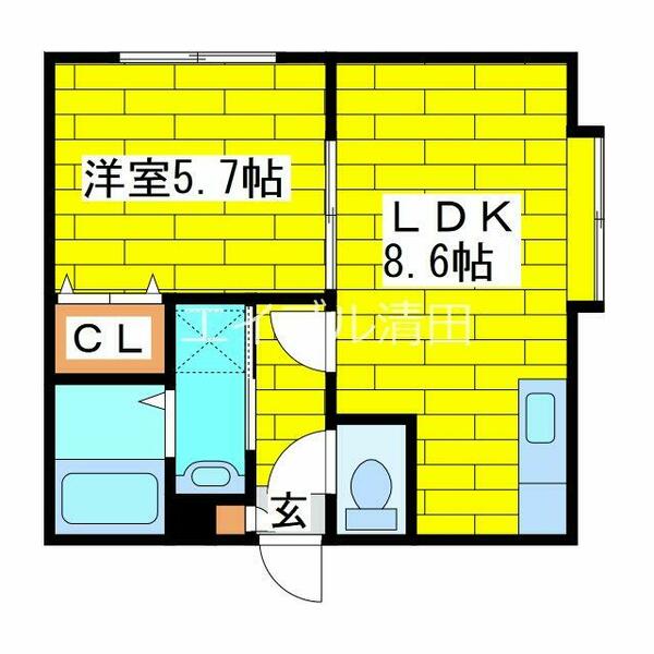 パルティールＴＭ清田｜北海道札幌市清田区清田二条１丁目(賃貸アパート1LDK・2階・34.02㎡)の写真 その2