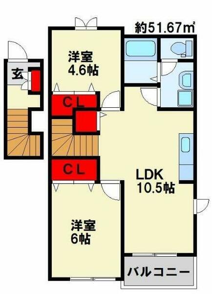 エヴァーグリーンＦ 203｜福岡県直方市大字山部(賃貸アパート2LDK・2階・51.67㎡)の写真 その2