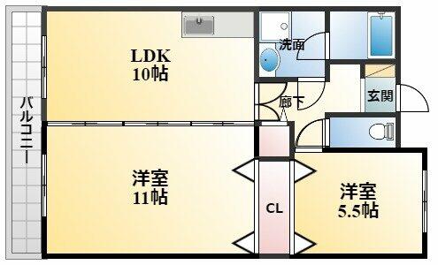 大阪府豊中市上新田３丁目(賃貸マンション2LDK・2階・62.00㎡)の写真 その2