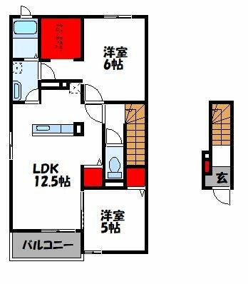 カモミールＥ 201｜福岡県福津市宮司浜１丁目(賃貸アパート2LDK・2階・58.55㎡)の写真 その2