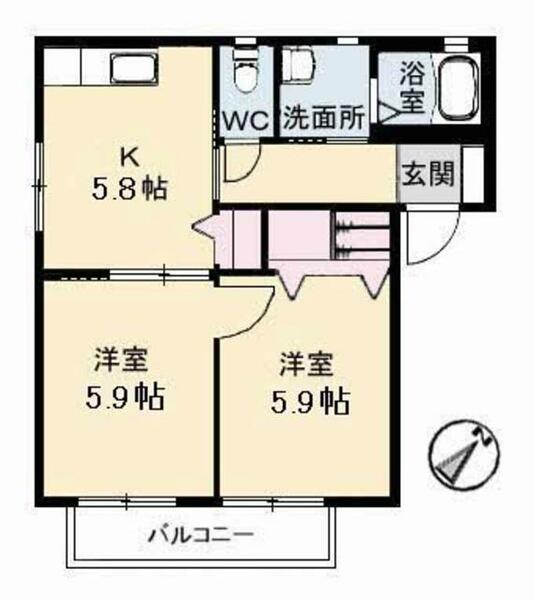 エポック・ヴィラ　Ａ棟 A0202｜鳥取県米子市河岡(賃貸アパート2K・2階・43.01㎡)の写真 その2