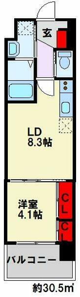 コンダクトレジデンスＦＵＴＡＪＩＭＡ 804｜福岡県北九州市若松区童子丸１丁目(賃貸マンション1LDK・8階・30.50㎡)の写真 その2