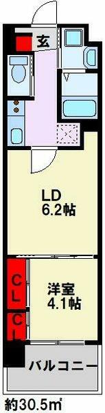 コンダクトレジデンスＦＵＴＡＪＩＭＡ 605｜福岡県北九州市若松区童子丸１丁目(賃貸マンション1LDK・6階・30.50㎡)の写真 その2