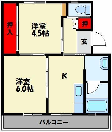 福岡県飯塚市横田(賃貸マンション2DK・5階・39.83㎡)の写真 その2