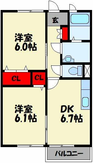 福岡県飯塚市花瀬(賃貸アパート1LDK・2階・47.00㎡)の写真 その2