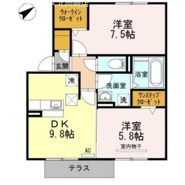 アーク　ホンダ｜愛知県岡崎市赤渋町字上河原(賃貸アパート2DK・1階・55.20㎡)の写真 その2