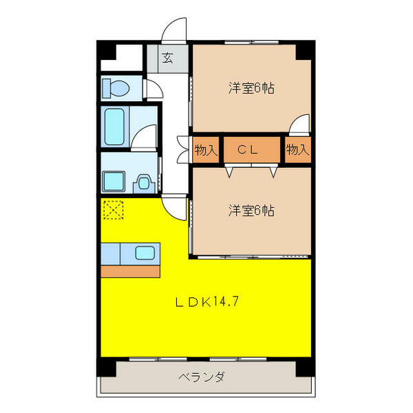 本郷マンション 201｜岐阜県岐阜市茜部本郷２丁目(賃貸マンション2LDK・2階・60.48㎡)の写真 その2