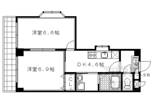 京都府京都市左京区岩倉南池田町(賃貸マンション2K・3階・41.42㎡)の写真 その2