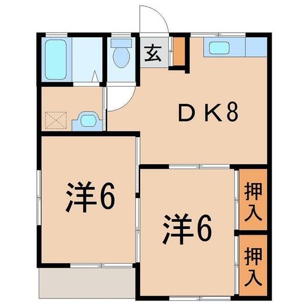 上台コーポ 101｜福島県伊達市上台(賃貸アパート2DK・1階・43.88㎡)の写真 その2