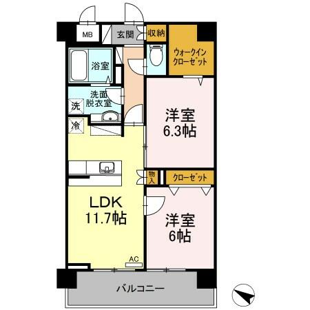 神奈川県横浜市青葉区荏田町(賃貸マンション2LDK・6階・58.96㎡)の写真 その2