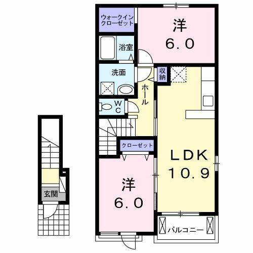 静岡県菊川市下平川(賃貸アパート2LDK・2階・57.21㎡)の写真 その2