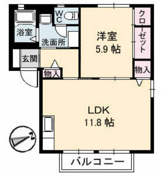 グランディールⅡ　　Ｆ棟 B0203｜鳥取県米子市旗ヶ崎６丁目(賃貸アパート1LDK・2階・43.42㎡)の写真 その2