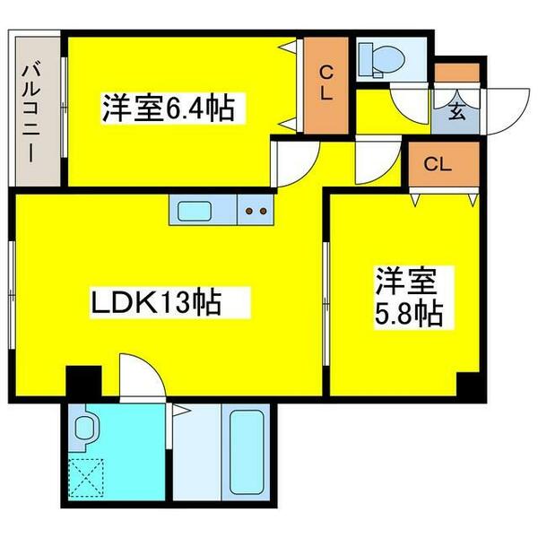 北海道札幌市東区北十九条東５丁目(賃貸マンション2LDK・5階・52.38㎡)の写真 その2