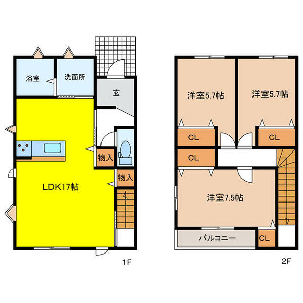 岐阜県羽島郡笠松町円城寺(賃貸一戸建3LDK・--・89.43㎡)の写真 その2