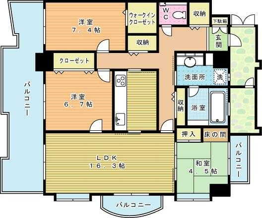 サンシャインプリンセス五番街 1501｜福岡県北九州市小倉北区竪町２丁目(賃貸マンション3LDK・15階・99.94㎡)の写真 その2