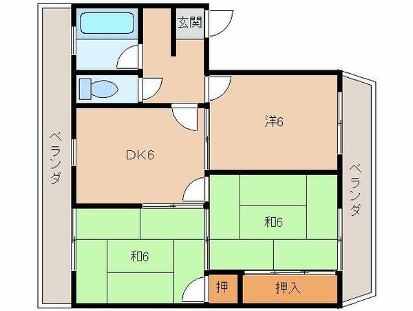 第１小杉マンション｜和歌山県和歌山市西小二里２丁目(賃貸マンション3DK・3階・52.80㎡)の写真 その2