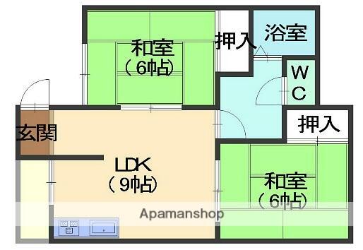 ドリームハイツＡ棟 205｜宮城県大崎市古川江合錦町３丁目(賃貸アパート2LDK・2階・50.51㎡)の写真 その2