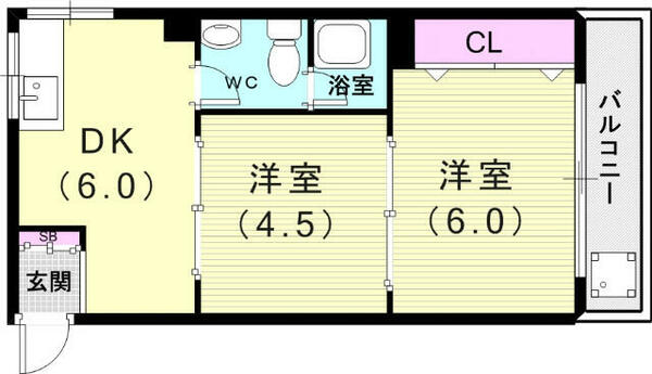 メゾン１０１｜兵庫県神戸市灘区一王山町(賃貸マンション2DK・2階・36.90㎡)の写真 その2