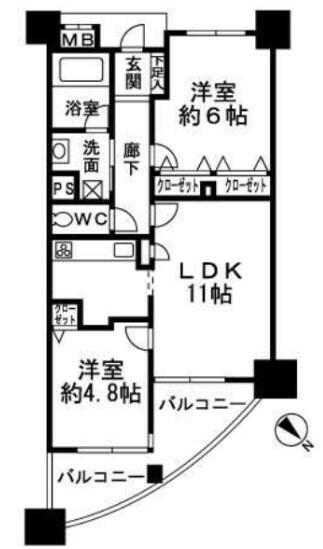 セレッソコート神戸花隈公園｜兵庫県神戸市中央区花隈町(賃貸マンション2LDK・2階・50.16㎡)の写真 その2