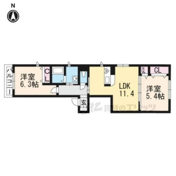 エコフォーティーン 201｜京都府京都市山科区御陵荒巻町(賃貸アパート2LDK・2階・54.99㎡)の写真 その2