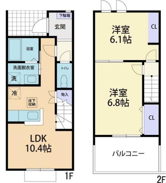 Ｌａ　Ｐｏｉｒｅ（ラ・プワール）　Ｄ棟 105｜栃木県小山市大字粟宮(賃貸アパート2LDK・1階・54.83㎡)の写真 その2