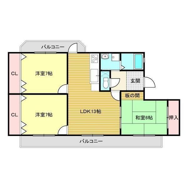 ラ・ルーナ A201｜山口県下関市貴船町３丁目(賃貸マンション3LDK・2階・76.32㎡)の写真 その2