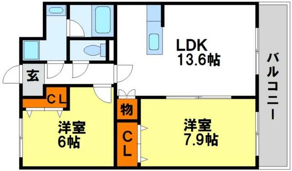 フォンテーヌ朱雀 102｜福岡県太宰府市朱雀４丁目(賃貸マンション2LDK・1階・60.72㎡)の写真 その2