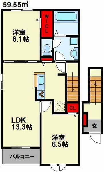 福岡県飯塚市伊川(賃貸アパート2LDK・2階・59.58㎡)の写真 その2