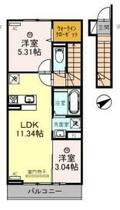 滋賀県大津市本堅田４丁目（賃貸アパート2LDK・2階・50.30㎡） その2