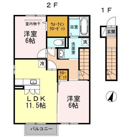 プランドール安岡Ⅲ　Ｂ棟｜愛媛県新居浜市松原町(賃貸アパート2LDK・1階・51.29㎡)の写真 その2