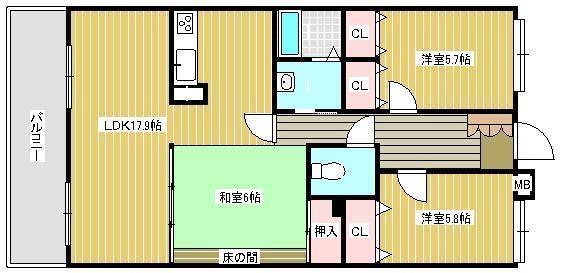 ロイヤルマンション南久留米 206｜福岡県久留米市野中町(賃貸マンション3LDK・2階・76.60㎡)の写真 その2