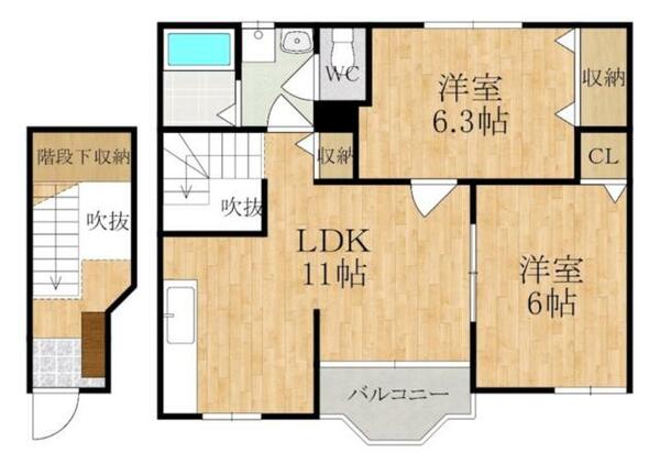 グランツ・Ｍ｜奈良県橿原市東坊城町(賃貸アパート2LDK・2階・58.53㎡)の写真 その2