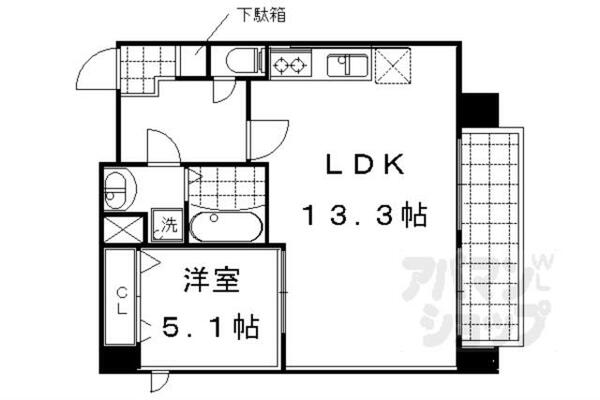 京都府京都市上京区一条通松屋町西入鏡石町(賃貸マンション1LDK・2階・43.79㎡)の写真 その2