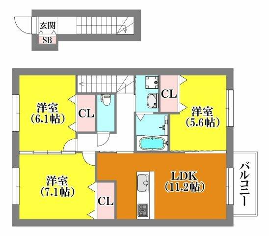 兵庫県神戸市垂水区下畑町字石畳(賃貸アパート3LDK・2階・73.32㎡)の写真 その2