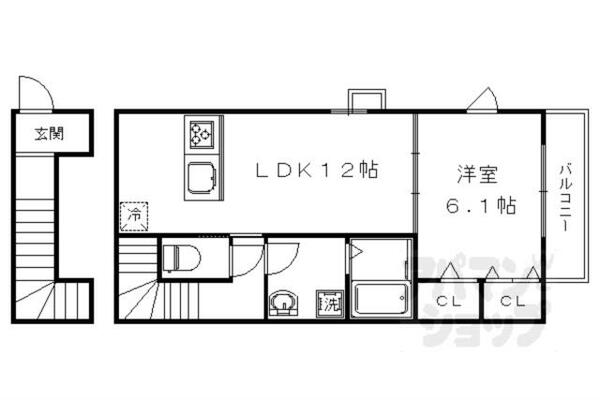 シャラロステ 201｜京都府京都市右京区太秦桂ケ原町(賃貸アパート1LDK・2階・51.76㎡)の写真 その2