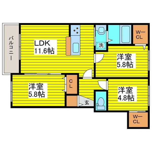 北海道札幌市東区北十八条東５丁目(賃貸マンション3LDK・2階・64.71㎡)の写真 その2