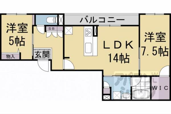 京都府京都市中京区西ノ京池ノ内町(賃貸マンション2LDK・2階・64.94㎡)の写真 その2