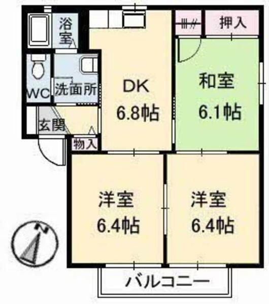 セレソン　Ａ棟 A0202｜広島県福山市津之郷町大字津之郷(賃貸アパート3DK・2階・54.81㎡)の写真 その2