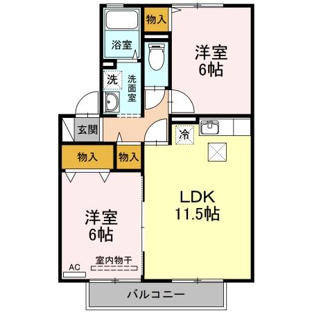 リヴェールコート　Ａ棟｜愛媛県今治市小泉５丁目(賃貸アパート2LDK・1階・53.76㎡)の写真 その2