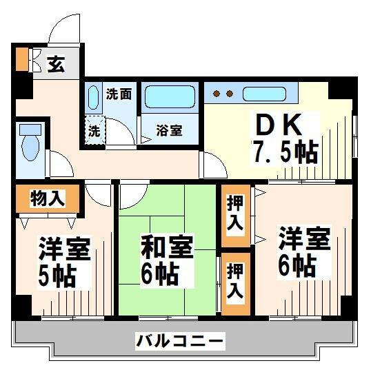東京都府中市是政５丁目(賃貸マンション3DK・7階・56.41㎡)の写真 その2