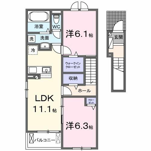 ブルーベル 205｜愛知県豊川市三蔵子町中荒古(賃貸アパート2LDK・2階・58.57㎡)の写真 その2