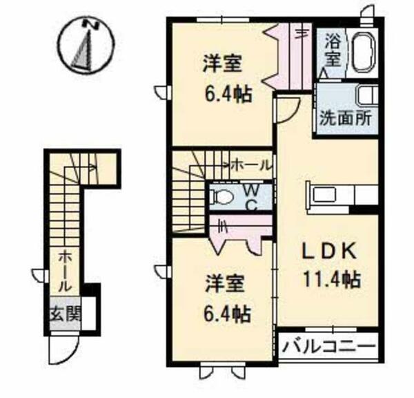 グランマスト論田　Ｂ棟 B0203｜徳島県徳島市論田町本浦上(賃貸アパート2LDK・2階・57.40㎡)の写真 その2