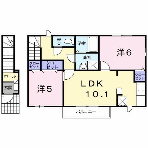 フィオーレ 201｜福島県いわき市内郷宮町代(賃貸アパート2LDK・2階・53.67㎡)の写真 その2