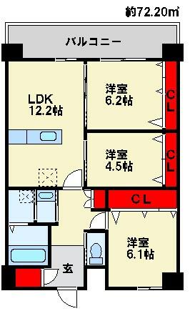 ギャラン中央 1403｜福岡県行橋市中央２丁目(賃貸マンション3LDK・14階・72.20㎡)の写真 その2