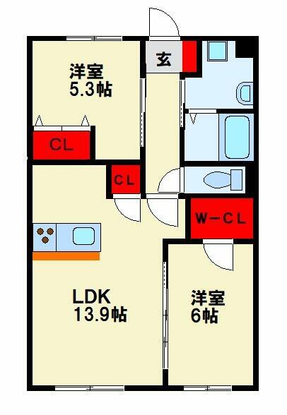 ウィッチヘーゼル 202｜福岡県北九州市戸畑区天籟寺１丁目(賃貸アパート2LDK・2階・60.14㎡)の写真 その2